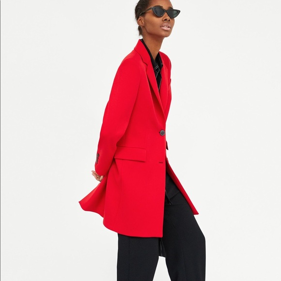 NWT Zara Red Tailored Masculine Coat - Picture 2 of 8